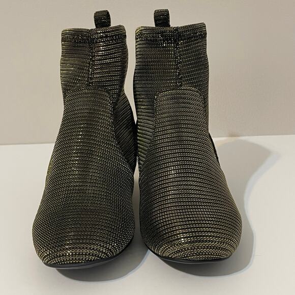 Katy Perry Diana Ankle Booties Stretch Pull On Metallic Gold Block Heels sz 7.5 - Picture 4 of 13